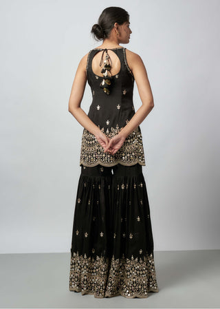 Yukta Black Sharara Set by Gopi Vaid available on Indiaspopup