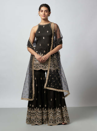 Yukta Black Sharara Set by Gopi Vaid available on Indiaspopup