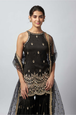 Yukta Black Sharara Set by Gopi Vaid available on Indiaspopup