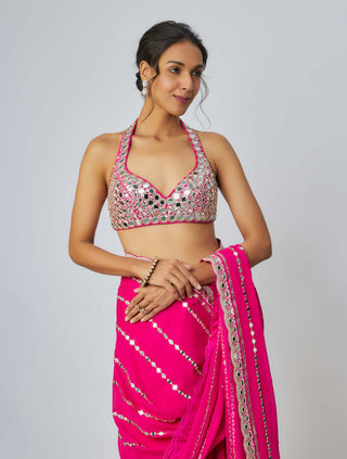 Aradhana Pink Sari And Blouse by Gopi Vaid available on Indiaspopup