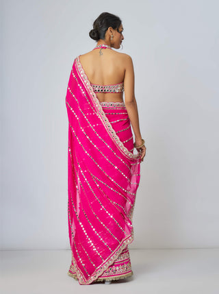 Aradhana Pink Sari And Blouse by Gopi Vaid available on Indiaspopup