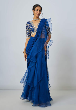 Ganika Blue Sari And Blouse by Gopi Vaid available on Indiaspopup