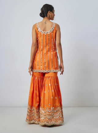 Hrida Orange Sharara Set by Gopi Vaid available on Indiaspopup