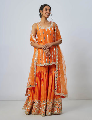 Hrida Orange Sharara Set by Gopi Vaid available on Indiaspopup