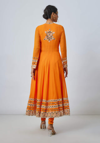 Varya Orange Anarkali Set by Gopi Vaid available on Indiaspopup