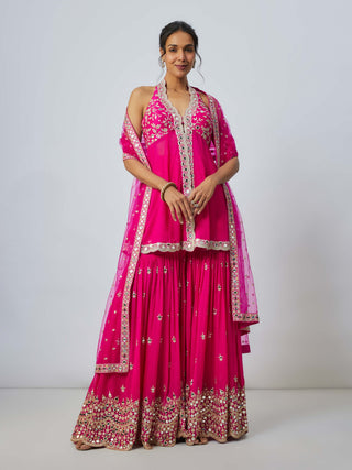 Eila Rani Pink Sharara Set by Gopi Vaid available on Indiaspopup