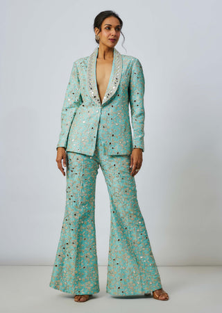 Sanura Powder Blue Pant And Blazer by Gopi Vaid available on Indiaspopup