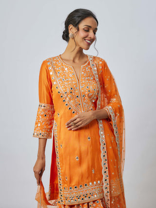 Aadhira Orange Sharara Set by Gopi Vaid available on Indiaspopup