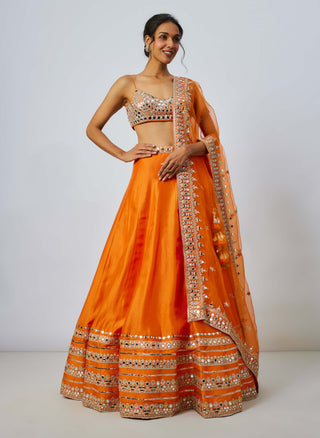 Janya Orange Lehenga Set by Gopi Vaid available on Indiaspopup