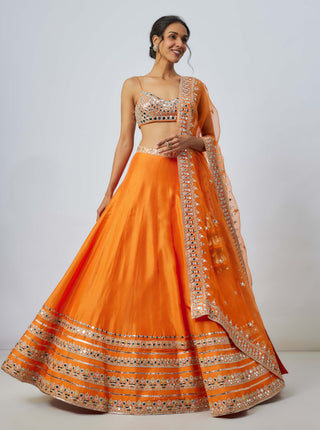 Janya Orange Lehenga Set by Gopi Vaid available on Indiaspopup