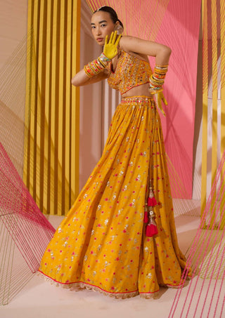 Gopi Vaid-Mustard Rashida Lehenga Set-INDIASPOPUP.COM