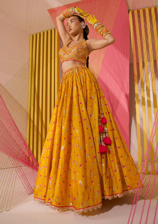 Gopi Vaid-Mustard Rashida Lehenga Set-INDIASPOPUP.COM