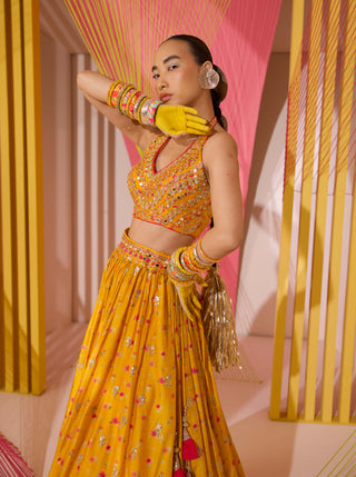 Gopi Vaid-Mustard Rashida Lehenga Set-INDIASPOPUP.COM