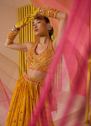 Gopi Vaid-Mustard Rashida Lehenga Set-INDIASPOPUP.COM