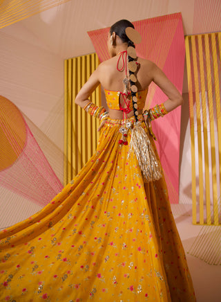 Gopi Vaid-Mustard Rashida Lehenga Set-INDIASPOPUP.COM