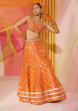 Gopi Vaid-Orange Tilla Lehenga Set-INDIASPOPUP.COM