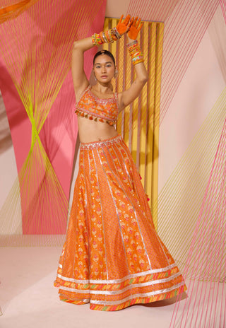 Gopi Vaid-Orange Tilla Lehenga Set-INDIASPOPUP.COM