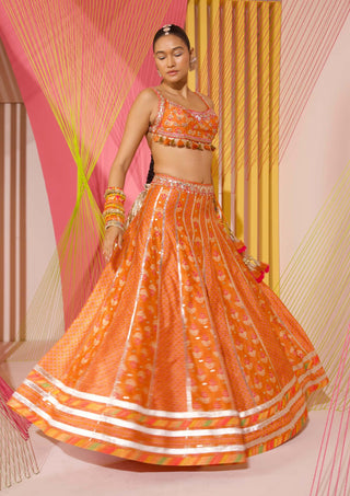 Gopi Vaid-Orange Tilla Lehenga Set-INDIASPOPUP.COM