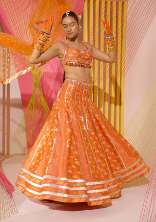 Gopi Vaid-Orange Tilla Lehenga Set-INDIASPOPUP.COM