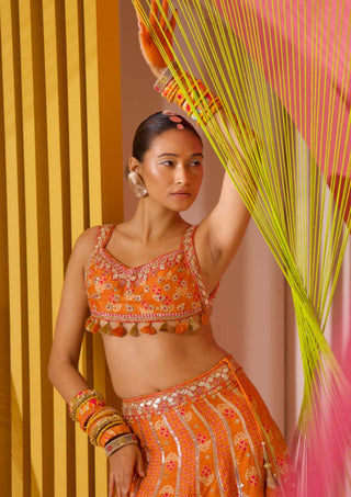 Gopi Vaid-Orange Tilla Lehenga Set-INDIASPOPUP.COM