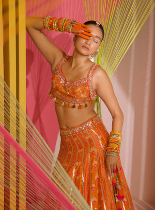 Gopi Vaid-Orange Tilla Lehenga Set-INDIASPOPUP.COM