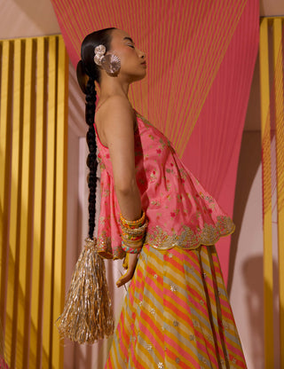 Gopi Vaid-Pink Rashida Peplum Lehenga Set-INDIASPOPUP.COM