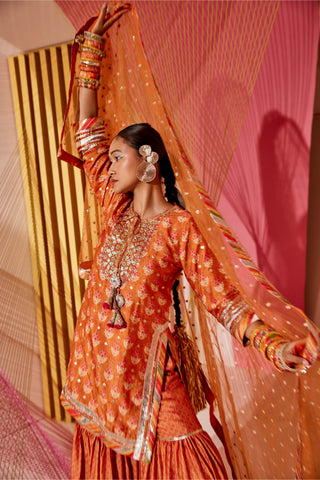 Gopi Vaid-Tilla Orange Short Gharara Set-INDIASPOPUP.COM