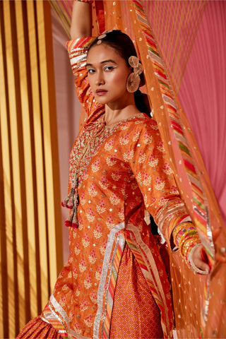 Gopi Vaid-Tilla Orange Short Gharara Set-INDIASPOPUP.COM