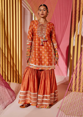 Gopi Vaid-Tilla Orange Short Gharara Set-INDIASPOPUP.COM