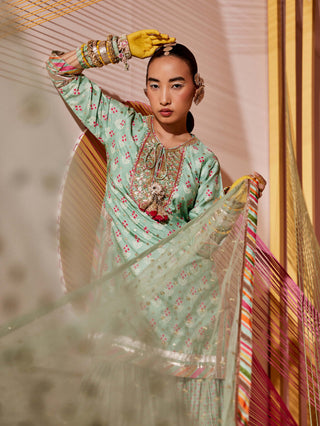 Gopi Vaid-Tilla Mint Green Short Gharara Set-INDIASPOPUP.COM