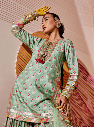 Gopi Vaid-Tilla Mint Green Short Gharara Set-INDIASPOPUP.COM