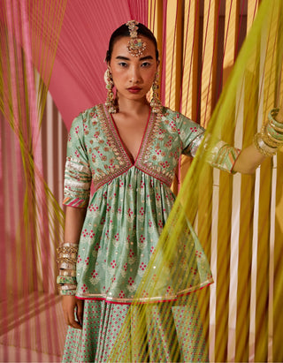 Gopi Vaid-Green Mint Peplum And Victorian Skirt-INDIASPOPUP.COM