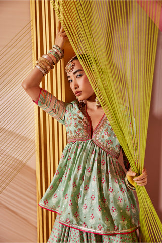 Gopi Vaid-Green Mint Peplum And Victorian Skirt-INDIASPOPUP.COM