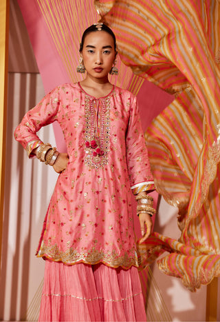 Gopi Vaid-Pink Rashida Short Sharara Set-INDIASPOPUP.COM