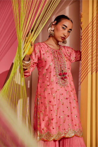 Gopi Vaid-Pink Rashida Short Sharara Set-INDIASPOPUP.COM