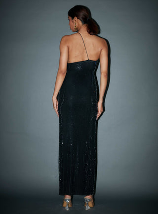 Itrh-Dililah Black Crystal Gown-INDIASPOPUP.COM