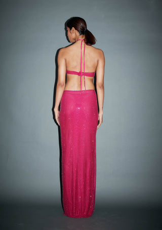 Itrh-Elisha Pink Crystal Halter Gown-INDIASPOPUP.COM