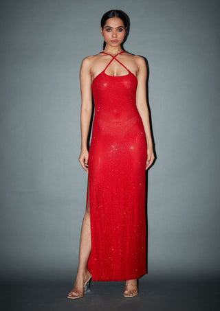 Itrh-Abigail Red Crystal Embellished Gown-INDIASPOPUP.COM