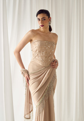 Beige tube corset with sari