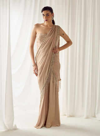 Beige tube corset with sari