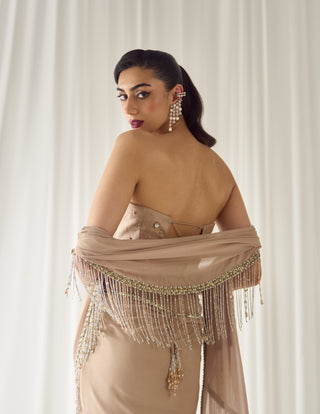 Beige tube corset with sari
