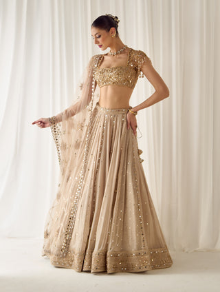 Beige mukaish and mirrorwork lehenga set
