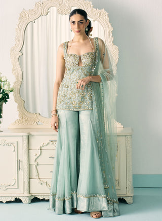 Aqua-green kurta sharara set