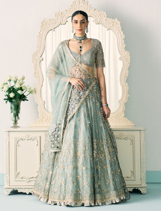Aqua green tissue lehenga set
