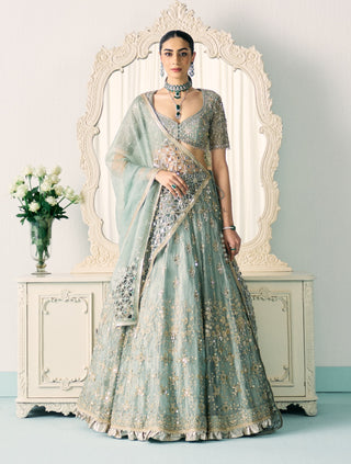 Aqua green tissue lehenga set