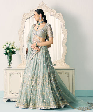 Aqua green tissue lehenga set