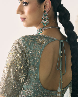 Aqua green tissue lehenga set
