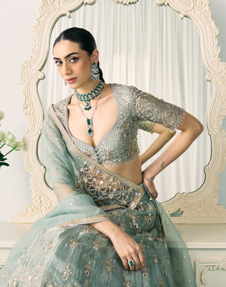 Aqua green tissue lehenga set