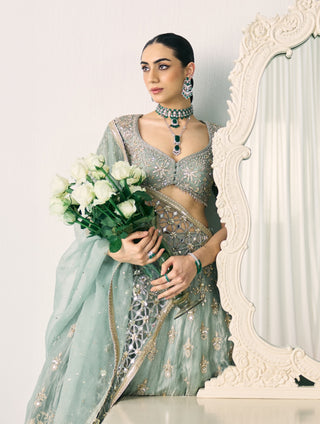 Aqua green tissue lehenga set