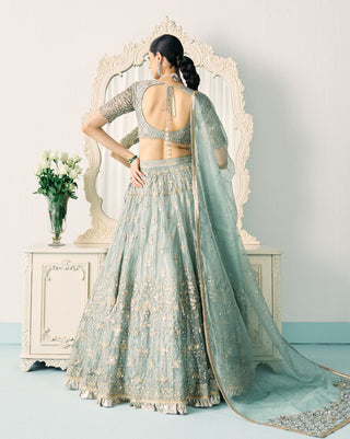 Aqua green tissue lehenga set